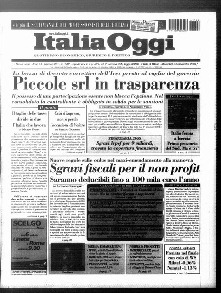 Italia oggi : quotidiano di economia finanza e politica